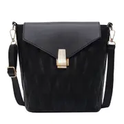 Fashion Lattice Pattern Women Shoulder Messenger Bucket Bag PU Leather Solid Color Casual Travel Crossbody Flap Handbag