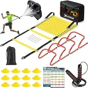 RENRANRING Agility Ladder Speed Training Equipment Set - Includes 20ft Agility Ladder, Resistance Parachute, 4 Agility Hurdles, 12 Disc Cones for Training Football Soccer Basketball Athletes