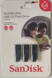SanDisk Ultra High Performance USB 3.0 Flash Drive 64GB, 3-Pack