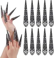 arricraft 20 Pcs Finger Nail Claw Ring, 3.14 Inches Long Finger Claws Ancient Queen Fingernail Black Metal Nail Rings Extension for Halloween Party Cosplay Costumes Vampire Accessories