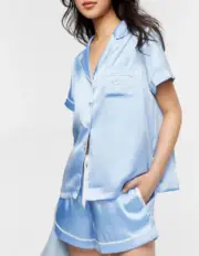 BNWT Peter Alexander Cornflower Blue SHORT Satin PJ Set Size S Ladies