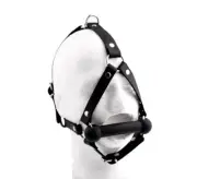 HANDCRAFTED Double Strap Head Harness Bit Leather Gag Black & Red Ga08BlkRd