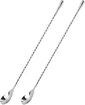 GSHLLO 2 Pcs 30cm Stainless Steel Cocktail Spoon with Spiral Handle Long Metal Coffee Stirrers Bartender Mixing Spoon Bar Drink Stirrer Iced Tea Stirring Sticks Cocktail Shaker Spoons