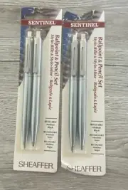 Two Vintage Sheaffer Sentinel All Chrome Ballpen & Pencil Sets, NEW