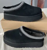 UGG TAZZ BRAID BLACK SUEDE PLATFORM SLIPPERS SHOES SIZE US 10 WOMEN