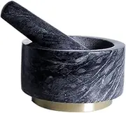 Pestle and Mortar Set Polishing Natural Granite Mortar and Pestle Set with Gold metal Base,2 Cup Capacity, Make Fresh Guacamole, Salsa, Pesto, Herb Crusher, Grind Spices and Nuts to Release Flavor Mor