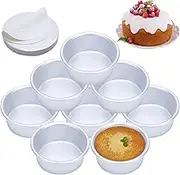 AWTBDP 4 Inch Cake Pan, Set of 8, Anodized Aluminum Round Cake Pans with 100 Pcs Parchment Paper Tins Baking Pan for Cheese Cake, Pizza, Quiche, Non Toxic, Leakproof, Easy Release