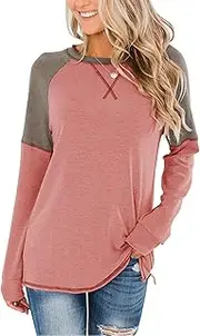 [Bingerlily] Women's Casual Long Sleeve Tunic Tops Crew Neck Color Block Blouses