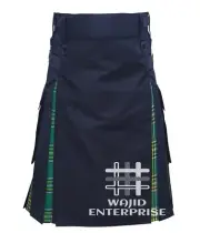 Scottish Men's Irish Tartan Utility Kilt Black Cotton Hybrid KILT Custom Made