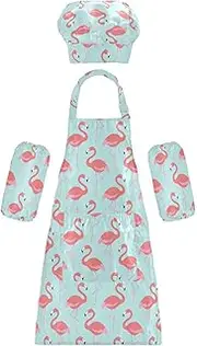 AIXIWAWA Kids Apron Chef Hat Set, Child Kitchen Bib Aprons Adjustable for Cooking Baking Painting (Funny Flamingo)