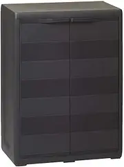 Garden Storage Cabinet with Adjustable Shelve, Patio Tool Shed with Sloping Top and Drain Slots, Polypropylene, 25.6" x 15" x 34.3"