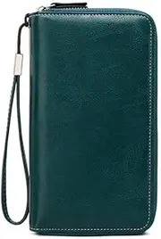 [LANZHOU] Travel Document Organizer RFID Blocking Leather Multiple Passport Wallet Family Holder Id Wrist Strap Passport Wallet (Peacock Blue)
