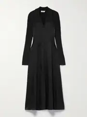 [SIMKHAI] SIMKHAI - Jonny Satin-crepe And Ribbed-knit Midi Dress - Black - US2 US 2 Black