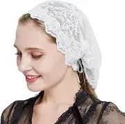 [KieTeiiK] Bandana Turban,Woman Mantilla Shawl Wedding Lace Trim Scarf Soft Floral Scarf Veil Wedding Headwear