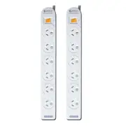 2PK Sansai 6 Way Power Board Outlets/Socket w/ Overload Protection/1m Cord/Lead
