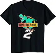 [X.Style] Kids Dinosaur 2nd Birthday I am 2 Years Party Dino Child ds1013 T-Shirt (S) Black