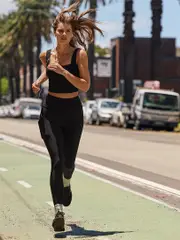 Womens Black Ribbed Leggings. Running Bare Pocket Tights.