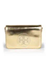 Gold Leather Logo Convertible Clutch