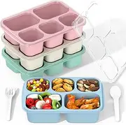 Enstphjoy Bento Box Adult Lunch - 4 Pack, 5 Compartment Meal Prep Container for Kids, Reusable Food Storage Snack Containers Stackable School, Work, and Travel (Wheat(Green/Blue/Pink/Beige))