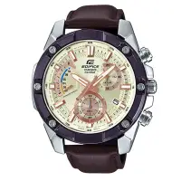 在飛比找博客來優惠-【CASIO】EDIFICE 經典復古計時大錶框真皮腕錶-咖
