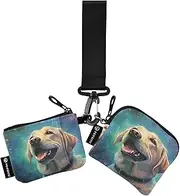 [XYMZR] Labrador Head Galaxy Mini Zip Around Wristlet keychain Wallet for Women Personalized Pattern Detachable Dual Pouch Wristlet Portable Wallet Phone Coin Purse, Multi-colored, One Size