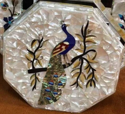2' Marble table Top coffee center inlay mother of pearl lapis peacock wall decor