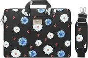 MOSISO Laptop Shoulder Bag Compatible with MacBook Pro 16 inch 2022 2021 M1 Pro/Max A2485/2019-2020 A2141 15 A1398,15-15.6 inch Notebook,Calliopsis Flower Carrying Briefcase Sleeve with Belt, Black