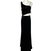 Alice + Olivia Womens Karoline Chain One Shoulder Black Cutout Gown Size 8