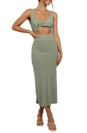 Petal & Pup Apollo Cutout Detail Midi Dress in Olive at Nordstrom, Size 2