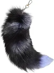 [Comebachome] Fox Tail Keychain, 40cm/15.7inch Furry Therian Tail, Fluffy Fox Tail Pendant, Handbag Accessory (Black)
