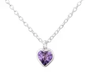 Children's Silver and CZ Amethyst , Pink & Crystal Heart Pendant Necklace