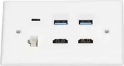 6 Port Wall Plate,2xHDMI 2xUSB3.0 1xType C 1xCat6 Ethernet Wall Plate, for TV Projector Computer Streaming Video Player