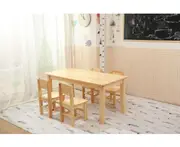 120x60cm Wooden Timber Kids Table & 4 Wooden Chairs Set Study Desk Pinewood