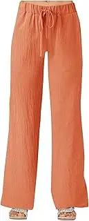 [Generic] Women's Casual Straight Leg Pants High Waisted Drawstring Baggy Sweatpants Elastic Straight Leg Lounge Work Pants, A-orange, Medium