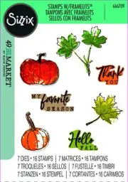 Sizzix A5 Clear Stamps Set 16PK w/7PK Framelits Die Set Pencil Line Harvest by 4