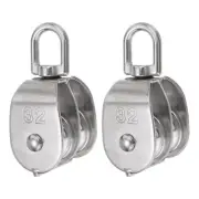2pcs M32 Double Pulley Block, Stainless Steel Swivel Rigging Lifting Wheel