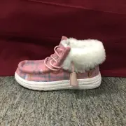New LAMO Cassidy Kids CK2152 Hi-Top Lined Pink Plaid Moccasins Size 4