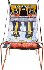 2-Player Foldable Basketball Arcade Game, Indoor Outdoor Basketball Game with Electronic Scoreboard, 8 Game Modes, 5 Balls, 2 Hoops, Air Pump