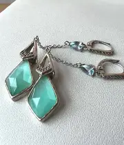 JUDITH JACK MINT GREEN QUARTZ DOUBLET DANGLE DROP LEVER BACK EARRINGS 925SS BNWT