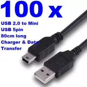 100 x USB 2.0 A to Mini USB B 5Pin Data Sync Charger Cable For Samsung Sony MP3