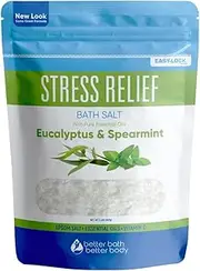Stress Relief Bath Salt 32oz (2-Lbs) - Epsom Salt With Eucalyptus & Spearmint Essential Oils & Vitamin C - Relieve Stress & Anxiety With This Bath Soak - All Natural No Perfumes No Dyes
