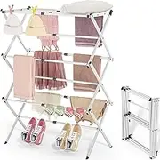 Clothes Drying Rack, 3-Tier Laundry Drying Rack for Clothes, Expandable Metal Clothing Dryer, Scalable Folding Towel Rack, White