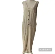TopShop Linen Blend Jumpsuit Capri Length Women's US 12 Sleeveless Beige
