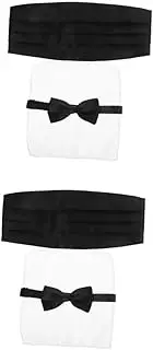 [BESPORTBLE] 2 Sets Formal Bow Tie Set Pocket Square Cummerbund Pre-tied Adjustable for Wedding Anniversary Prom