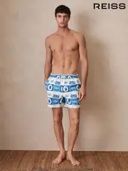 Reiss Blue Multi Trinity Reiss | Ché Sunset-Print Swim Shorts (F27999) | $155
