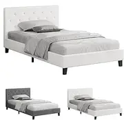 ALFORDSON Bed Frame Base King Single Size, Bed Platform Foundation with Boucle Upholstered Tufted Headboard for Mattress Topper, Madelyn Boucle White