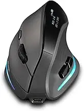 zelotes Bluetooth Wireless Mouse with Display,4000DPI,2-in-1(BT 5.0/3.0+2.4Ghz),Rechargeable,3 Device Connection,6 Buttons Vertical Ergonomic Mouse,Portable Mouse for PC,Laptop,Tablets