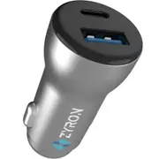 ZYRON USB-C Car Charger Fast Charging 30W, 2 Port USB-C & USB-A Car Phone Charger, 25W PPS Samsung Fast Charger, Mini Metal Car Charger for iPhone 16 Pro Max, 15, S24 Ultra, Pixel, MacBook Air, iPad