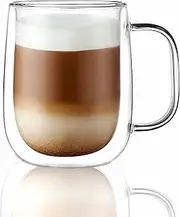 CNGLASS Large Double Wall Glass Coffee Mug Thermo 15.2oz,Clear Insulated Glass Espresso Cup with Big Handle,Set of 1