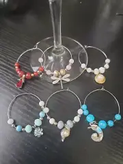 Beautiful Wine Glass Charm Rings Set Of 6 VINTAGE PENDANT/CHARMS